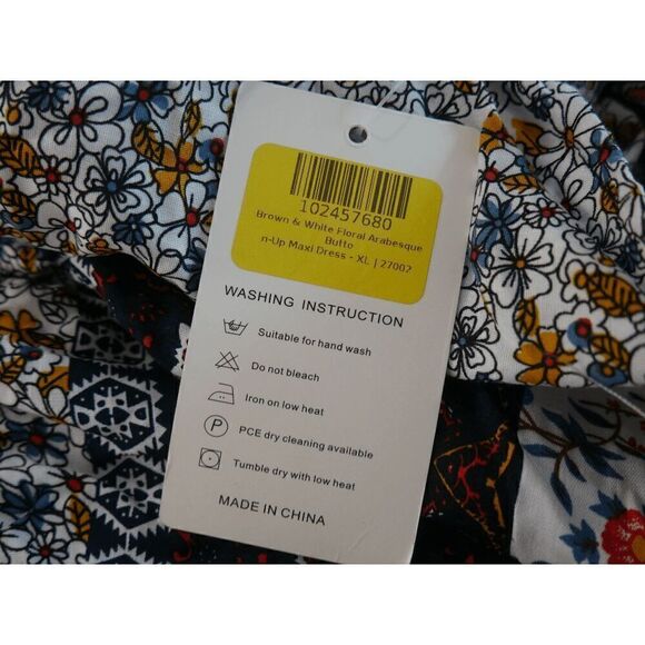 NXH Women's Brown & White Arabesque Button-Up Dress XL - Picture 11 of 13